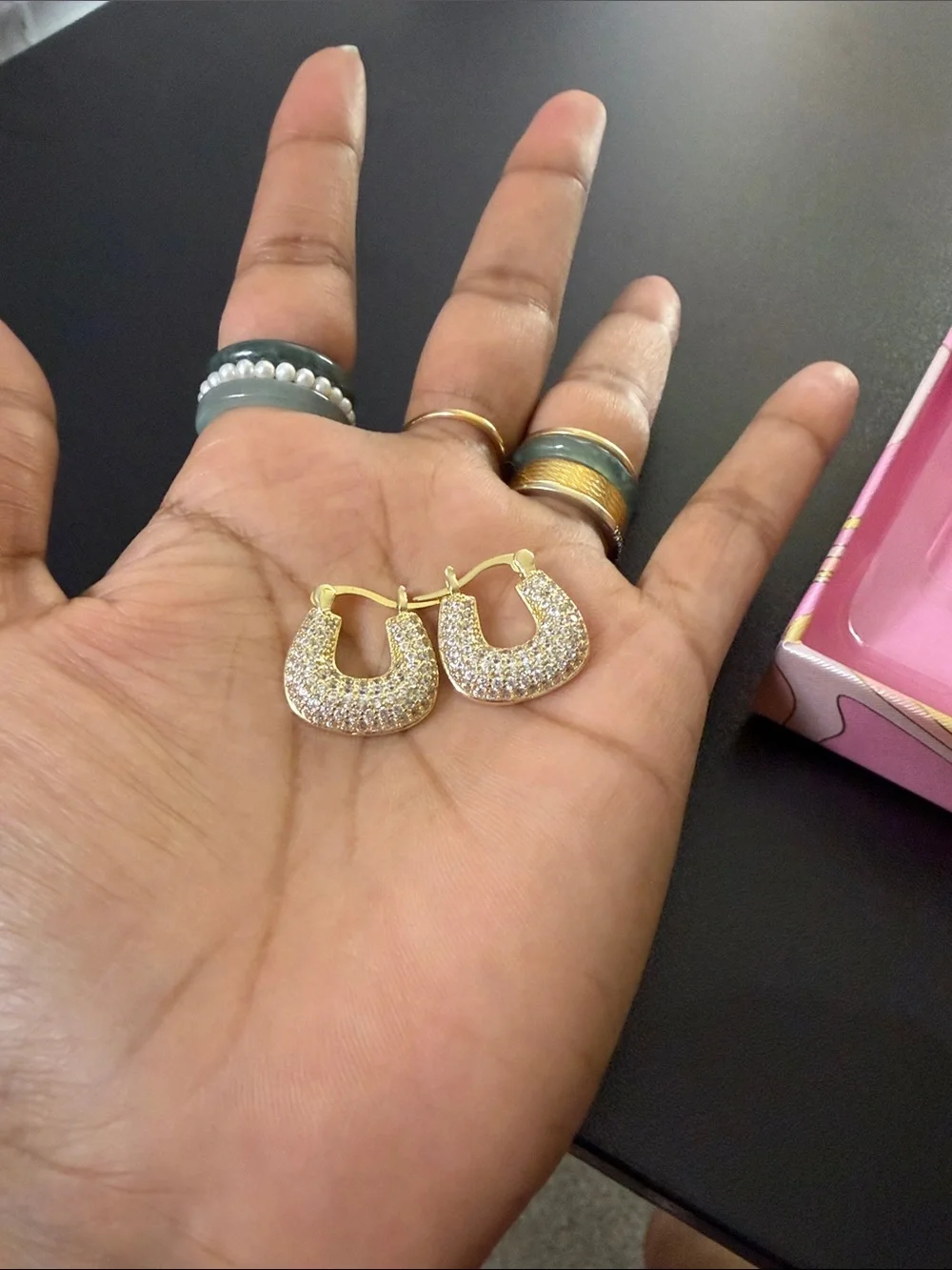Gold Pavé Crystal Horseshoe Hoop Earrings - Brand